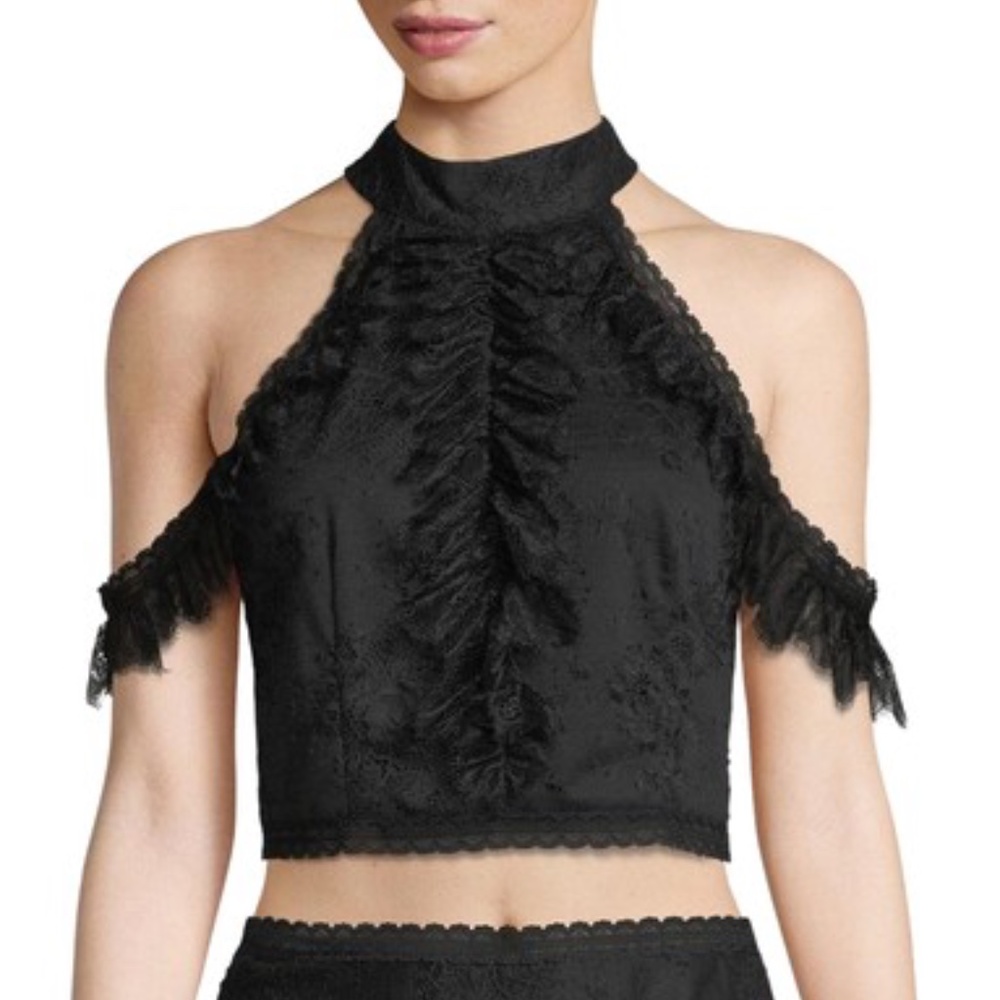 Alice + Olivia Regina Black Lace Top